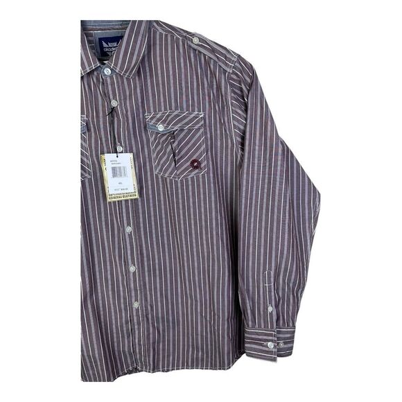 Men's Akademiks Burgundy Striped Long Sleeve Button Down Shirt 4XL NEW WITH TAGS - Picture 2 of 16